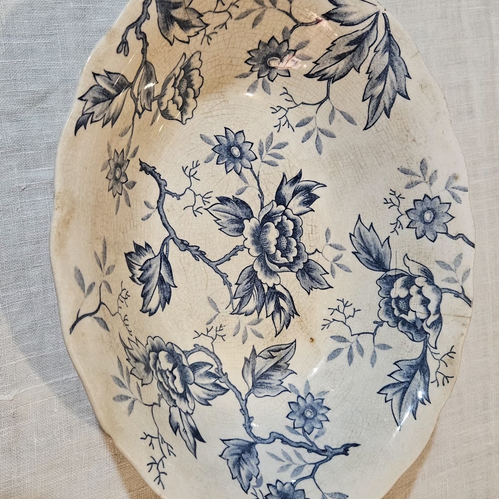 Vintage Floral Blue and White Serveware Dish